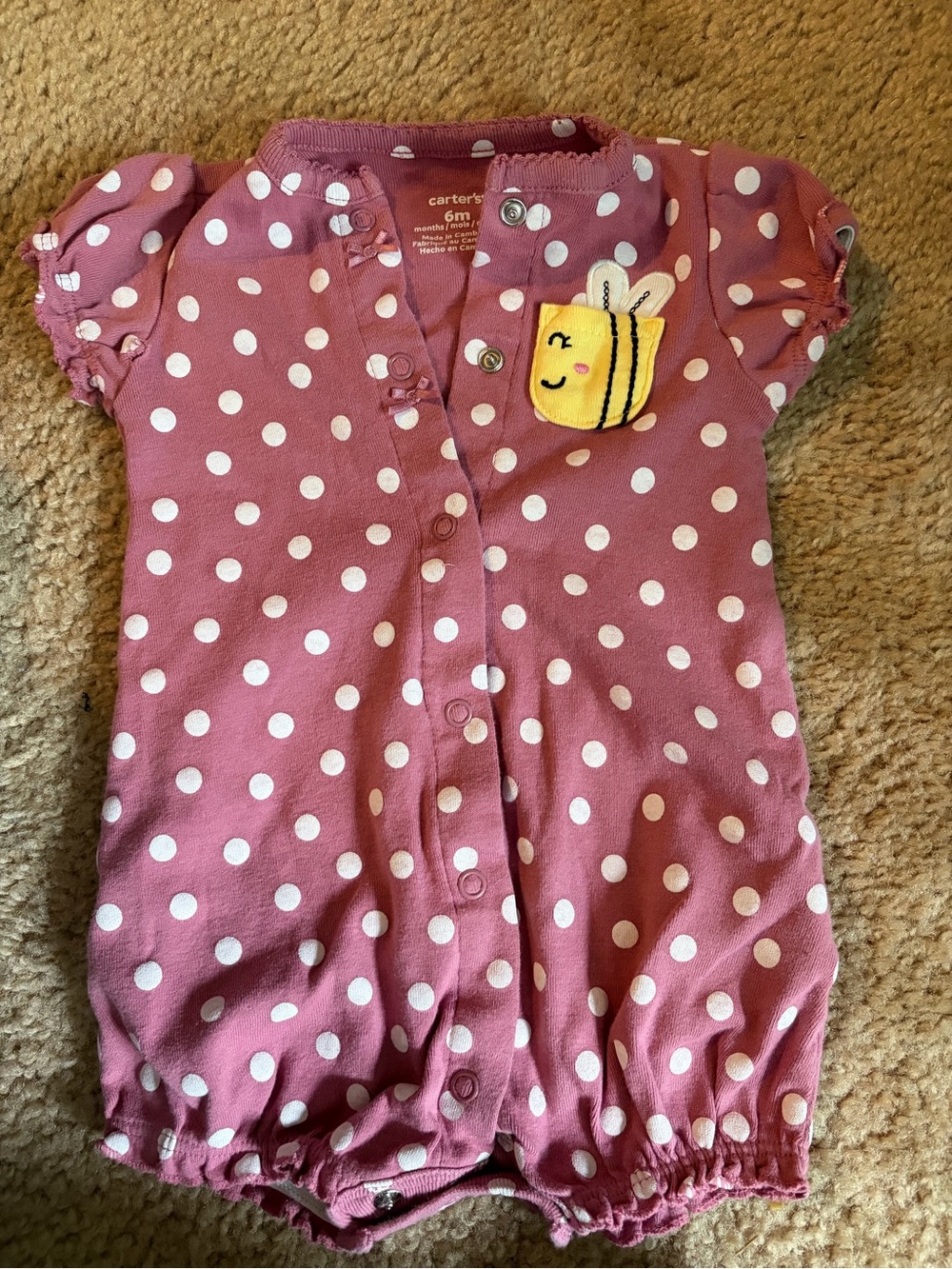 Carter's Mauve Polka Dot Onesie with Bee Patch